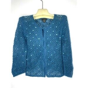 BANANA REPUBLIC Women's Navy‎ Blue Wool Mohair Sweater Sparkly Cardigan Medium